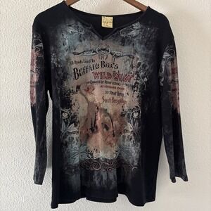 Vintage Mona Lisa‎ Buffalo Bill's Wild West Women's XL Shirt USA Bling Western